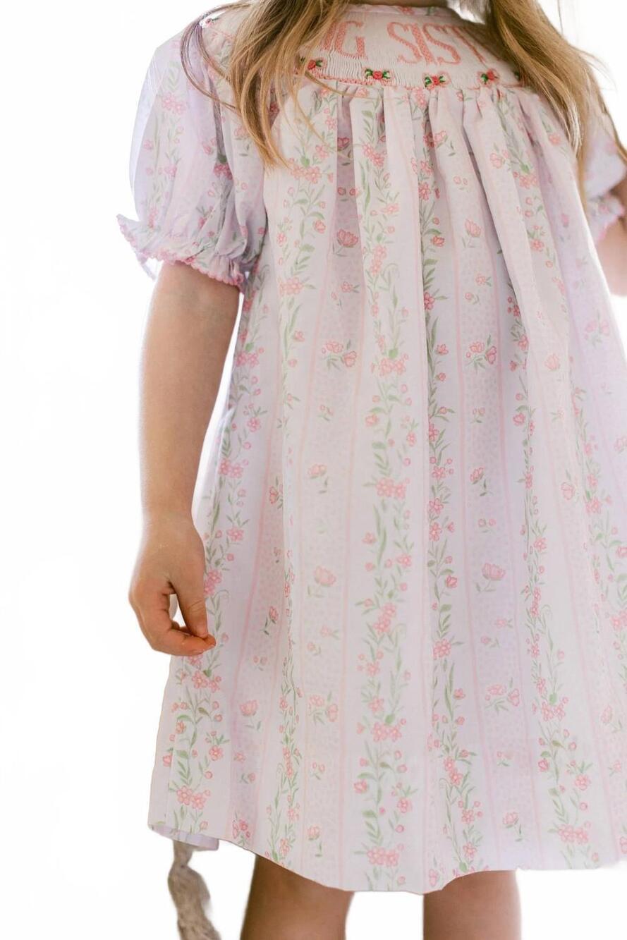 NEW SMALL SHOP kids floral big sister smocked dress in pink